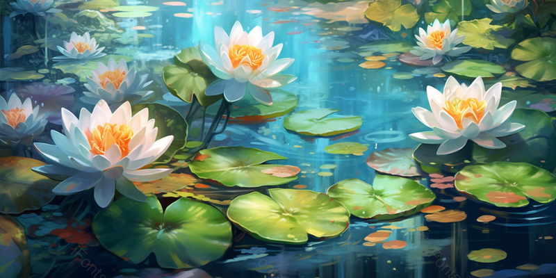 绿色清爽夏天小溪白莲花荷花在池塘里绽放中国风背景插画,插画/手绘图,插画/手绘图库,插画/手绘图下载,插画/手绘